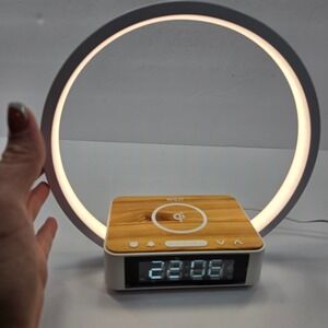 WiLIT LED Ring Table Lamp Alarm Clock Wireless Charger Wood Design 18W Modern